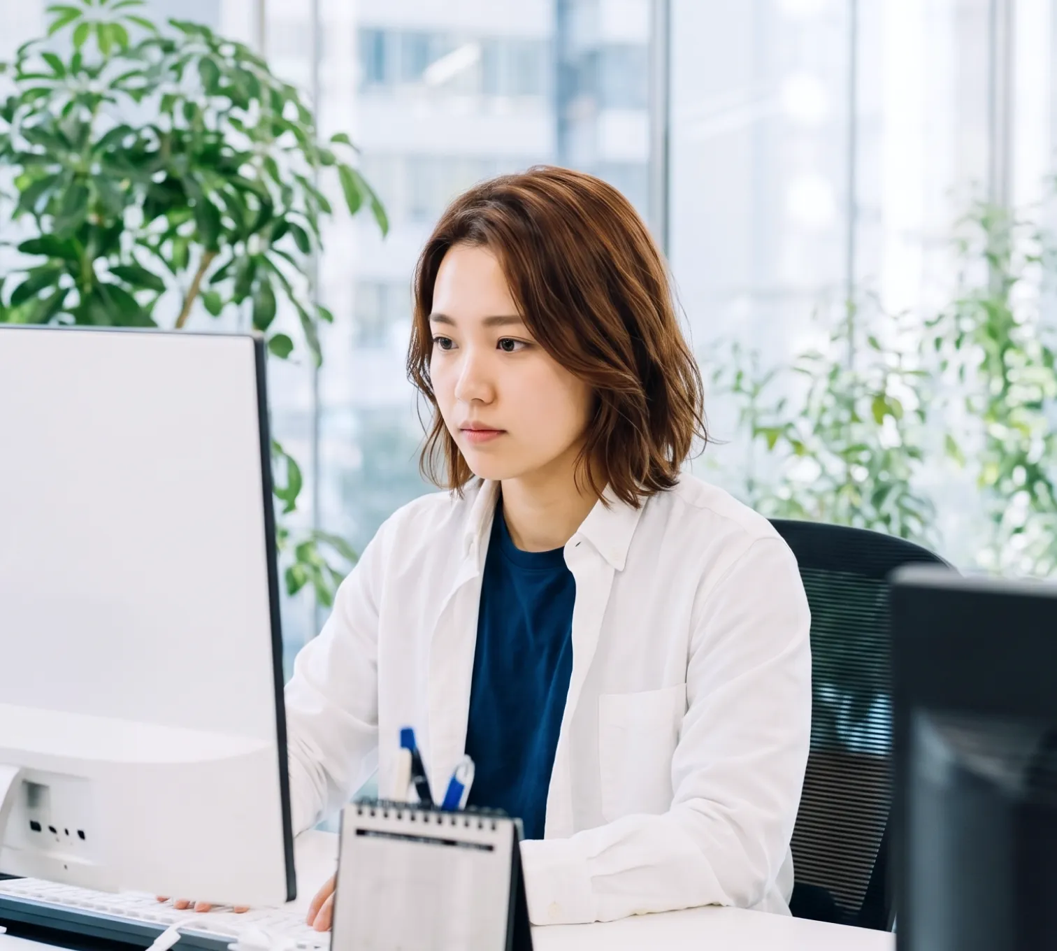 ノートパソコンに向かう女性社員